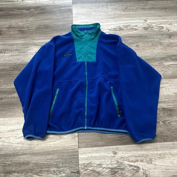 Vintage Columbia Fleece Jacket 90s Teal Blue Mens Large Gorpcore Zip Up - Picture 2 of 7